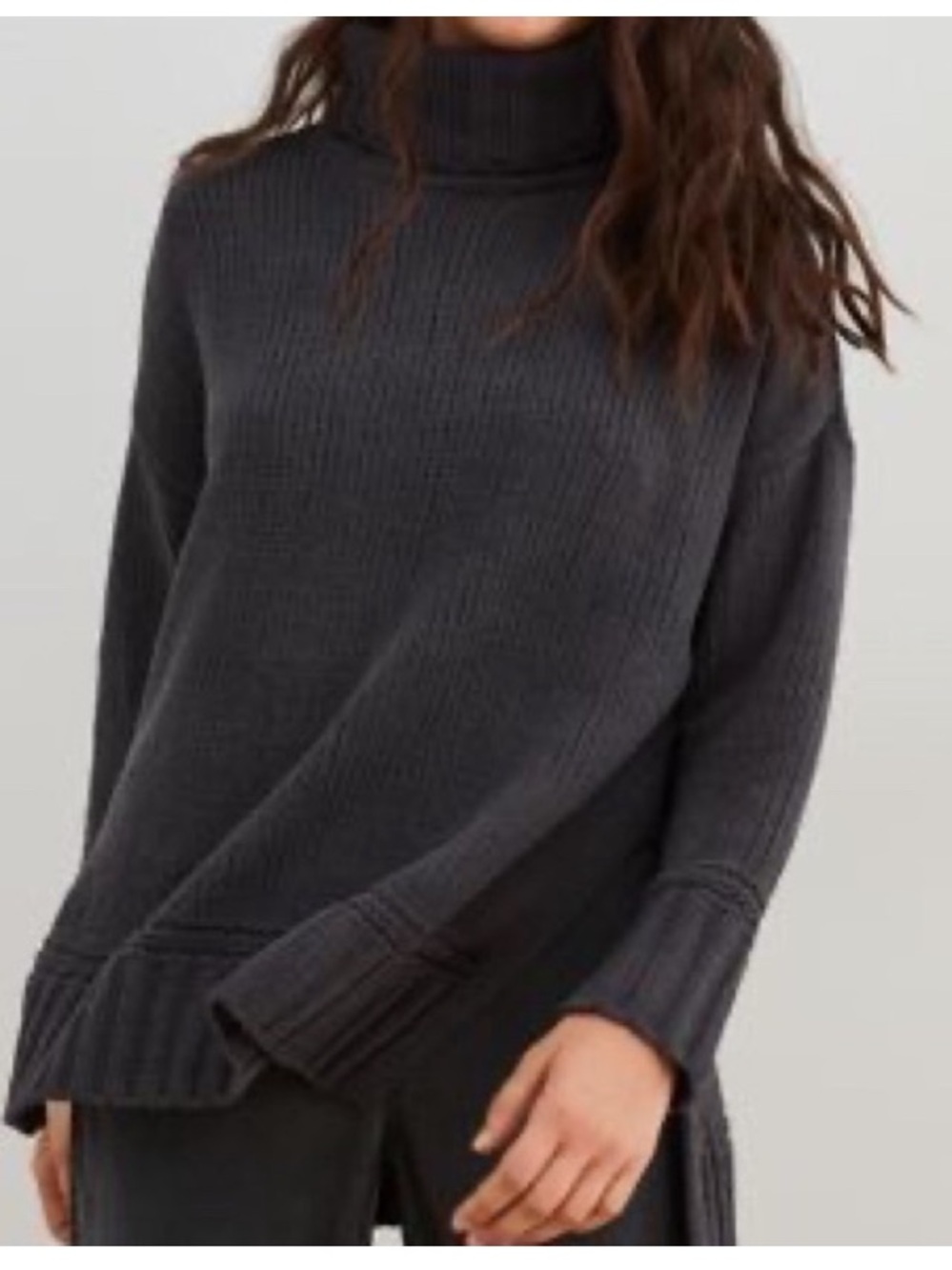 Aerie Chenile Turtleneck Oversized Sweater Black
